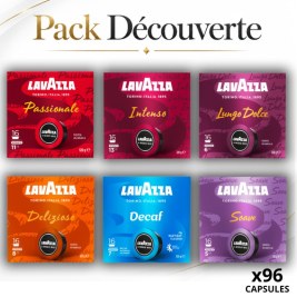 lavazza a modo mio Pack Découverte , soit 6 boites : 1 passionale + 1 lungo dolce + 1 deca + 1 delizioso +1 intenso + 1 soave