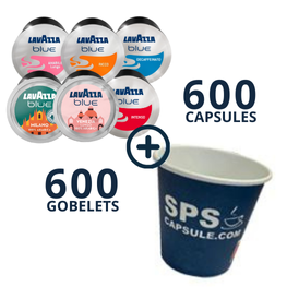 600 CAFES + 600 GOBELETS 12 CL EN CARTON RECYCLABLE LAVAZZA BLUE