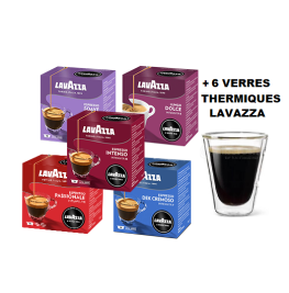 Lavazza A Modo Mio 384 CAPSULES + CADEAU 6 VERRES LAVAZZA (6 passionale + 6 dek+ 6 lungo dolce + 6 delizioso)