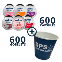 600 CAFES + 600 GOBELETS 12 CL EN CARTON RECYCLABLE LAVAZZA BLUE