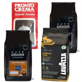 Pack 4 kg Cafés Grains: 1 Pronto crema + 1 aroma Top + 1 Gastronome + 1 Grand'Arome