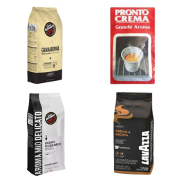 Pack découverte x4 kg de Café en grains Vergnano Mio Délicato -Vergnano Granaroma - Lavazza Créma Aroma - Lavazza Pronto Crema